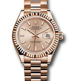 Rolex Everose Gold Lady-Datejust 28 Watch - Fluted Bezel - Pink Sundust Index Dial - President Bracelet - 279175 pip