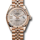 Rolex Everose Gold Lady-Datejust 28 Watch - Fluted Bezel - Silver Sundust Diamond Star Dial - Jubilee Bracelet - 279175 s9dix8dj