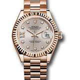 Rolex Everose Gold Lady-Datejust 28 Watch - Fluted Bezel - Silver Sundust Diamond Star Dial - President Bracelet - 279175 s9dix8dp