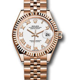 Rolex Everose Gold Lady-Datejust 28 Watch - Fluted Bezel - White Roman Dial - Jubilee Bracelet - 279175 wrj