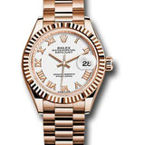 Rolex Everose Gold Lady-Datejust 28 Watch - Fluted Bezel - White Roman Dial - President Bracelet - 279175 wrp