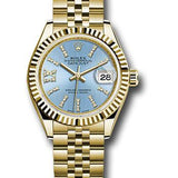 Rolex Yellow Gold Lady-Datejust 28 Watch - Fluted Bezel - Cornflower Blue Stripe Diamond Index Dial - Jubilee Bracelet - 279178 cbls36dix8dj