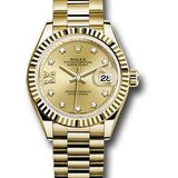 Rolex Yellow Gold Lady-Datejust 28 Watch - Fluted Bezel - Champagne Diamond Star Dial - President Bracelet - 279178 ch9dix8dp