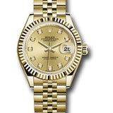 Rolex Yellow Gold Lady-Datejust 28 Watch - Fluted Bezel - Champagne Diamond Dial - Jubilee Bracelet - 279178 chdj