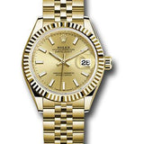 Rolex Yellow Gold Lady-Datejust 28 Watch - Fluted Bezel - Champagne Index Dial - Jubilee Bracelet - 279178 chij