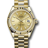 Rolex Yellow Gold Lady-Datejust 28 Watch - Fluted Bezel - Champagne Index Dial - President Bracelet - 279178 chip