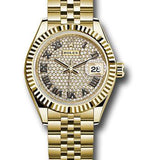 Rolex Yellow Gold Lady-Datejust 28 Watch - Fluted Bezel - Diamond Paved Roman Dial - Jubilee Bracelet - 279178 dprj