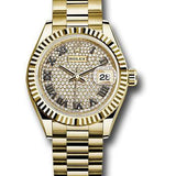 Rolex Yellow Gold Lady-Datejust 28 Watch - Fluted Bezel - Diamond Paved Roman Dial - President Bracelet - 279178 dprp