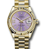 Rolex Yellow Gold Lady-Datejust 28 Watch - Fluted Bezel - Lilac Stripe Diamond Index Dial - President Bracelet - 279178 lils36dix8dp