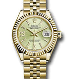 Rolex Yellow Gold Lady-Datejust 28 Watch - Fluted Bezel - Linden Green Strip Diamond Index Dial - Jubilee Bracelet - 279178 lings36dix8dj