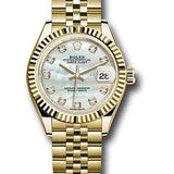 Rolex Yellow Gold Lady-Datejust 28 Watch - Fluted Bezel - Mother-of-Pearl Diamond Dial - Jubilee Bracelet - 279178 mdj