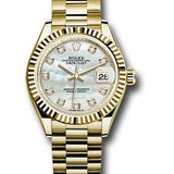 Rolex Yellow Gold Lady-Datejust 28 Watch - Fluted Bezel - Mother-of-Pearl Diamond Dial - President Bracelet - 279178 mdp