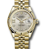 Rolex Yellow Gold Lady-Datejust 28 Watch - Fluted Bezel - Silver Diamond Star Dial - Jubilee Bracelet - 279178 s9dix8dj