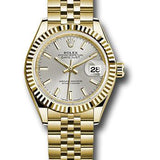 Rolex Yellow Gold Lady-Datejust 28 Watch - Fluted Bezel - Silver Index Dial - Jubilee Bracelet - 279178 sij