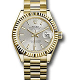 Rolex Yellow Gold Lady-Datejust 28 Watch - Fluted Bezel - Silver Index Dial - President Bracelet - 279178 sip