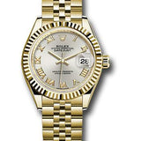 Rolex Yellow Gold Lady-Datejust 28 Watch - Fluted Bezel - Silver Roman Dial - Jubilee Bracelet - 279178 srj