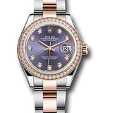 Rolex Steel and Everose Gold Rolesor Lady-Datejust 28 Watch - Diamond Bezel - Aubergine Diamond Dial - Oyster Bracelet - 279381RBR audo