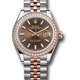 Rolex Steel and Everose Gold Rolesor Lady-Datejust 28 Watch - Diamond Bezel - Chocolate Index Dial - Jubilee Bracelet - 279381RBR choij