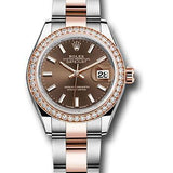 Rolex Steel and Everose Gold Rolesor Lady-Datejust 28 Watch - Diamond Bezel - Chocolate Index Dial - Oyster Bracelet - 279381RBR choio