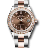 Rolex Steel and Everose Gold Rolesor Lady-Datejust 28 Watch - Diamond Bezel - Chocolate Roman Dial - Oyster Bracelet - 279381RBR choro