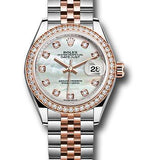 Rolex Steel and Everose Gold Rolesor Lady-Datejust 28 Watch - Diamond Bezel - White Mother-Of-Pearl Diamond Dial - Jubilee Bracelet - 279381RBR mdj