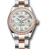 Rolex Steel and Everose Gold Rolesor Lady-Datejust 28 Watch - Diamond Bezel - White Mother-Of-Pearl Diamond Dial - Oyster Bracelet - 279381RBR mdo