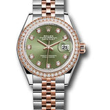 Rolex Steel and Everose Gold Rolesor Lady-Datejust 28 Watch - Diamond Bezel - Olive Green Diamond Dial - Jubilee Bracelet - 279381RBR ogdj