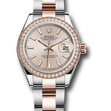 Rolex Steel and Everose Gold Rolesor Lady-Datejust 28 Watch - Diamond Bezel - Sundust Index Dial - Oyster Bracelet - 279381RBR suio