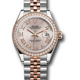 Rolex Steel and Everose Gold Rolesor Lady-Datejust 28 Watch - Diamond Bezel - Sundust Roman Dial - Jubilee Bracelet - 279381RBR surj