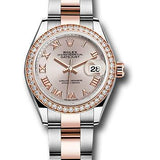 Rolex Steel and Everose Gold Rolesor Lady-Datejust 28 Watch - Diamond Bezel - Sundust Roman Dial - Oyster Bracelet - 279381RBR suro