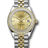 Rolex Steel and Yellow Gold Rolesor Lady-Datejust 28 Watch - Diamond Bezel - Champagne Index Dial - Jubilee Bracelet - 279383RBR chij