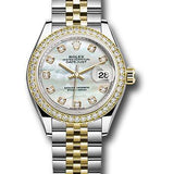 Rolex Steel and Yellow Gold Rolesor Lady-Datejust 28 Watch - Diamond Bezel - White Mother-Of-Pearl Diamond Dial - Jubilee Bracelet - 279383RBR mdj