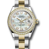 Rolex Steel and Yellow Gold Rolesor Lady-Datejust 28 Watch - Diamond Bezel - White Mother-Of-Pearl Diamond Dial - Oyster Bracelet - 279383RBR mdo