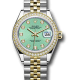 Rolex Steel and Yellow Gold Rolesor Lady-Datejust 28 Watch - Diamond Bezel - Mint Green Diamond Dial - Jubilee Bracelet - 279383RBR mgdj