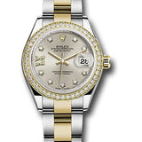 Rolex Steel and Yellow Gold Rolesor Lady-Datejust 28 Watch - Diamond Bezel - Silver Diamond Star Dial - Oyster Bracelet - 279383RBR s9dix8do