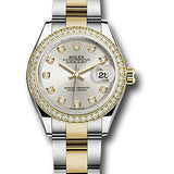 Rolex Steel and Yellow Gold Rolesor Lady-Datejust 28 Watch - Diamond Bezel - Silver Diamond Dial - Oyster Bracelet - 279383RBR sdo