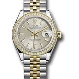 Rolex Steel and Yellow Gold Rolesor Lady-Datejust 28 Watch - Diamond Bezel - Silver Index Dial - Jubilee Bracelet - 279383RBR sij