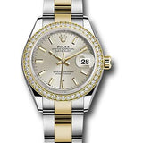 Rolex Steel and Yellow Gold Rolesor Lady-Datejust 28 Watch - Diamond Bezel - Silver Index Dial - Oyster Bracelet - 279383RBR sio