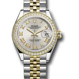 Rolex Steel and Yellow Gold Rolesor Lady-Datejust 28 Watch - Diamond Bezel - Silver Roman Dial - Jubilee Bracelet - 279383RBR srj