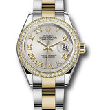 Rolex Steel and Yellow Gold Rolesor Lady-Datejust 28 Watch - Diamond Bezel - Silver Roman Dial - Oyster Bracelet - 279383RBR sro