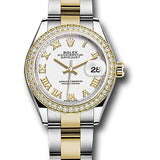 Rolex Steel and Yellow Gold Rolesor Lady-Datejust 28 Watch - Diamond Bezel - White Roman Dial - Oyster Bracelet - 279383RBR wro