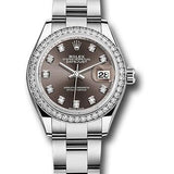 Rolex Steel and White Gold Rolesor Lady-Datejust 28 Watch - 44 Diamond Bezel - Dark Grey Diamond Dial - Oyster Bracelet - 279384RBR dgdo