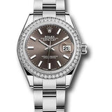 Rolex Steel and White Gold Rolesor Lady-Datejust 28 Watch - 44 Diamond Bezel - Dark Grey Index Dial - Oyster Bracelet - 279384RBR dgio