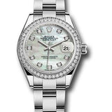 Rolex Steel and White Gold Rolesor Lady-Datejust 28 Watch - 44 Diamond Bezel - White Mother-Of-Pearl Diamond Dial - Oyster Bracelet - 279384RBR mdo