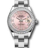 Rolex Steel and White Gold Rolesor Lady-Datejust 28 Watch - 44 Diamond Bezel - Pink Roman Dial - Oyster Bracelet - 279384RBR pro