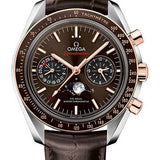 Omega Speedmaster Moonphase Master Chronometer Chronograph Watch - 44.25 mm Steel Case - Sedna Gold Bezel - Brown Diamond Dial - Brown Leather Strap - 304.23.44.52.13.001