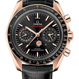 Omega Speedmaster Moonphase Master Chronometer Chronograph Watch - 44.25 mm Sedna Gold Case - Black Diamond Dial - Black Leather Strap - 304.63.44.52.01.001