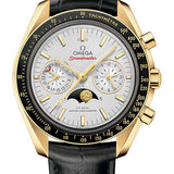 Omega Speedmaster Moonphase Master Chronometer Chronograph Watch - 44.25 mm Yellow Gold Case - Silvery Diamond Dial - Black Leather Strap - 304.63.44.52.02.001