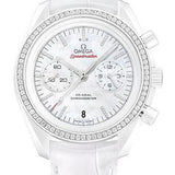 Omega Speedmaster Moonwatch Co-Axial Chronograph White Side of the Moon Watch - 44.25 mm White Ceramic Case - Diamond-Set Ceramic Bezel - Mother-Of-Pearl Dial - White Leather Strap - 311.98.44.51.55.001