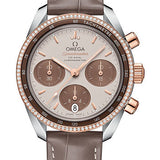 Omega Speedmaster 38 Co-Axial Chronograph Watch - 38 mm Steel And Sedna Gold Case - Dual Diamond Bezel - Cappuccino Dial - Taupe-Brown Leather Strap - 324.28.38.50.02.002